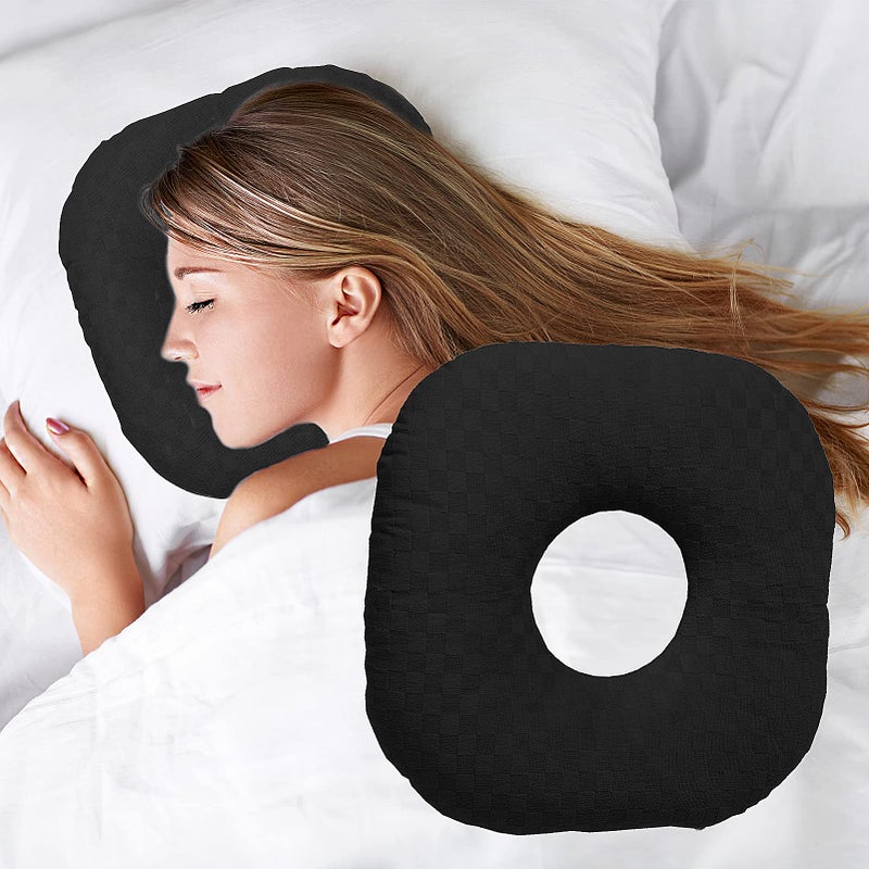 Wuronsa Ear Piercing Pillow for Side Sleepers, Pillow with an Ear Hole for CNH and Ear Pain Ear Inflammation Pressure Sores, O-Shaped Side Sleeping Pillow, Ear Guard Pillow(Black) - Image 1