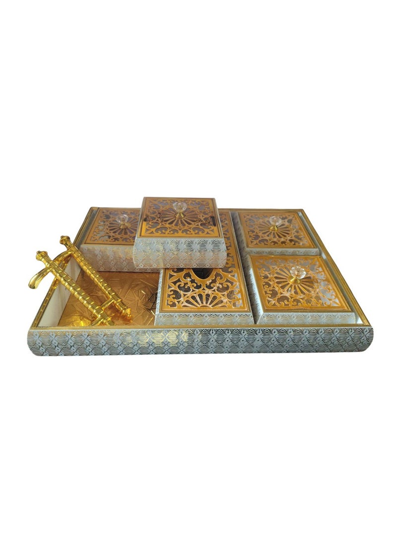 سبيس شوب طقم صواني فواكه مجففة خشبية من 4 قطع مع علبة مناديل - Image 4