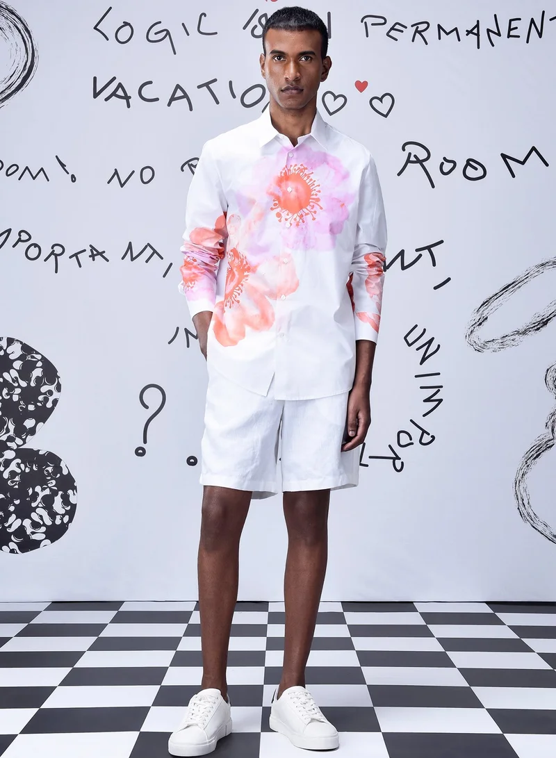 Genes Lecoanet Hemant Anemone Flower Regular Fit Shirt- Coral