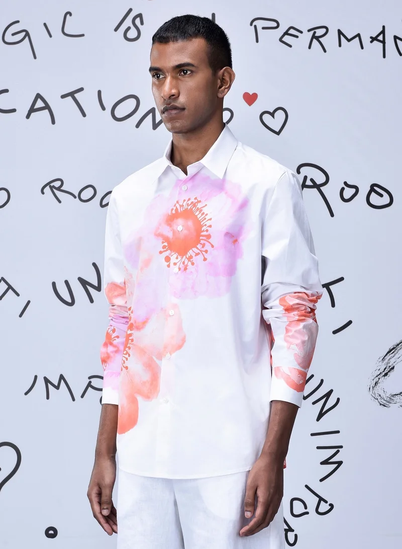 Genes Lecoanet Hemant Anemone Flower Regular Fit Shirt- Coral