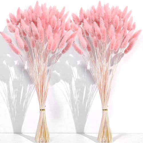 CKBT 120 PCS Pink Dried Pampas Grass Decor, 17-inch Pompas Floral, Dry Flowers for Decoration, Pampas Grass in Bulk Tall, Pink Bunny Tails Dried Flowers for Boho Wedding Decor - Image 1
