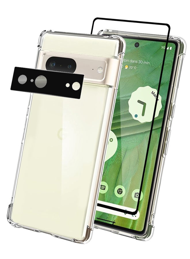 CATANES 3 Packs For Google Pixel 7 TPU Case and Screen Protector and Camera Lens Protector Clear Anti-Yellowing Transparent Shockproof Protective Phone Case Scratch Resistant Reinforced Corners Cover - Image 2