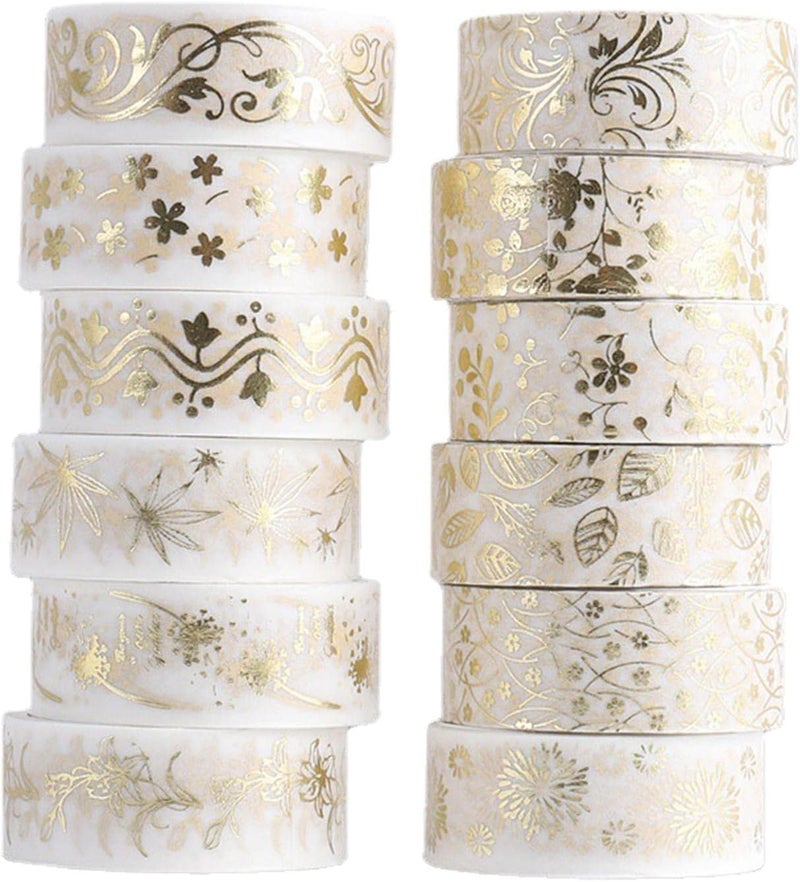 klarako 12 Rolls Sparkling Washi Tape Set 15mm Skinny Gold Foil Decorative Masking Washi Tapes for Jourl,Scrapbook, Planner, DIY Crafts - Image 1
