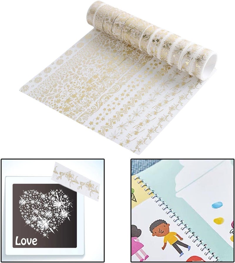 klarako 12 Rolls Sparkling Washi Tape Set 15mm Skinny Gold Foil Decorative Masking Washi Tapes for Jourl,Scrapbook, Planner, DIY Crafts - Image 5