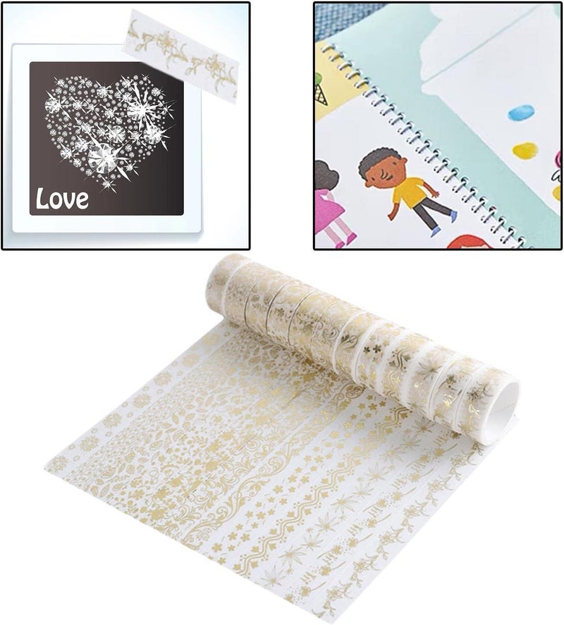 klarako 12 Rolls Sparkling Washi Tape Set 15mm Skinny Gold Foil Decorative Masking Washi Tapes for Jourl,Scrapbook, Planner, DIY Crafts - Image 2