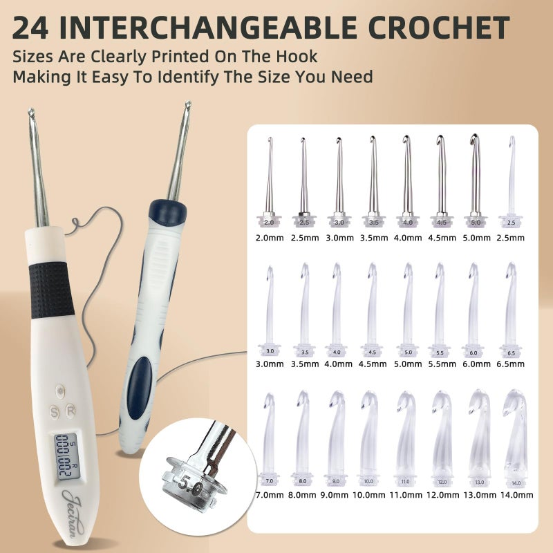 Jeciran 24 in 1 Light Up Crochet Hook Set,Lighted Crochet Hooks with Counter,Counting Crochet Hook for Stitch & Row Counter Micro Crochet Gifts with Case - Image 2