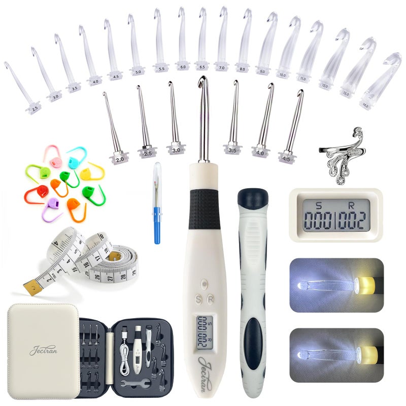 Jeciran 24 in 1 Light Up Crochet Hook Set,Lighted Crochet Hooks with Counter,Counting Crochet Hook for Stitch & Row Counter Micro Crochet Gifts with Case - Image 1