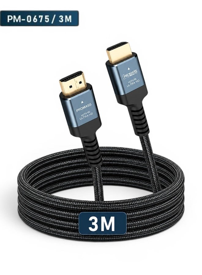 PROMASS Ultra-High-Speed ​​48Gbps HDMI Cable (3 Meters) – Supports 8K, HDR10+, HDR, and 4K; compatible with PC, laptop, TV, PlayStation 5, Xbox Series X, and projectors. Features 8K 60Hz, eARC, Netflix, HDCP 2.3/2.2, and HDR10+ support. - Image 1