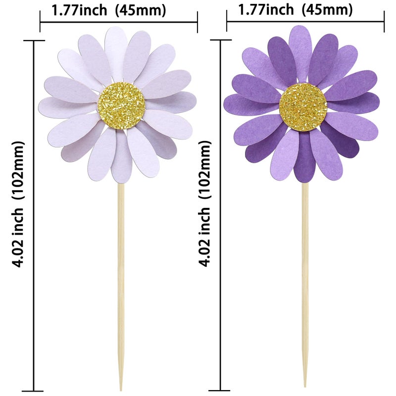 Ephlyn 24Pcs Purple Daisy Cupcake Toppers Flower Cake Toppers Daisy Cake Decorations Chrysanthemum Cupcake Toppers Spring Daisy Flower Cake Picks for Birthday Wedding Supplies - Image 2