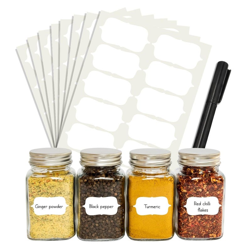 Fliptic Pack of 96 Reusable Waterproof Same Shapes Mason Jars Labels Kitchen Pantry Spice Jars Glass Bottles – Best Stickers & Organizing Label (White) - Image 1