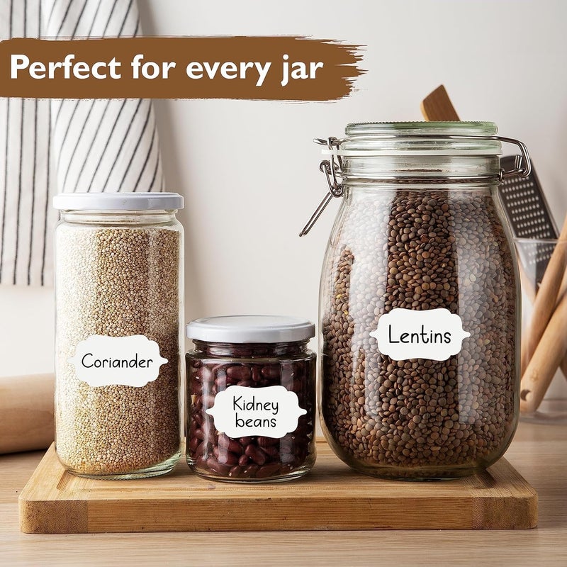 Fliptic Pack of 96 Reusable Waterproof Same Shapes Mason Jars Labels Kitchen Pantry Spice Jars Glass Bottles – Best Stickers & Organizing Label (White) - Image 3