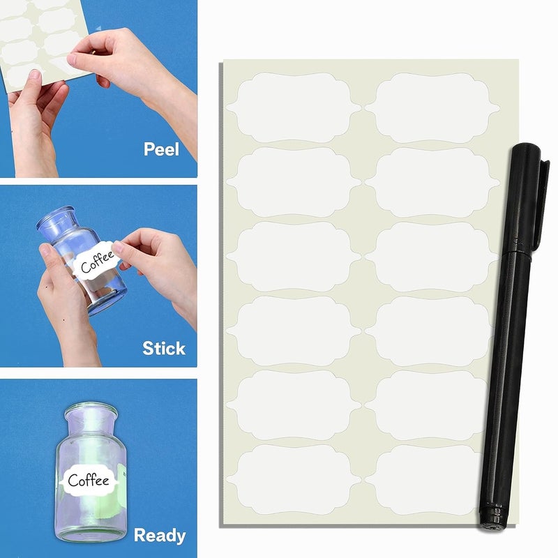 Fliptic Pack of 96 Reusable Waterproof Same Shapes Mason Jars Labels Kitchen Pantry Spice Jars Glass Bottles – Best Stickers & Organizing Label (White) - Image 5
