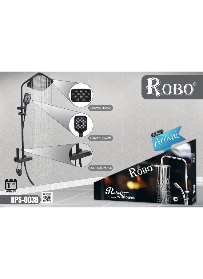 ROBO Matte Black Shower System | Premium Rain Shower Head, Hand Spray, Faucet & Mixer Set 