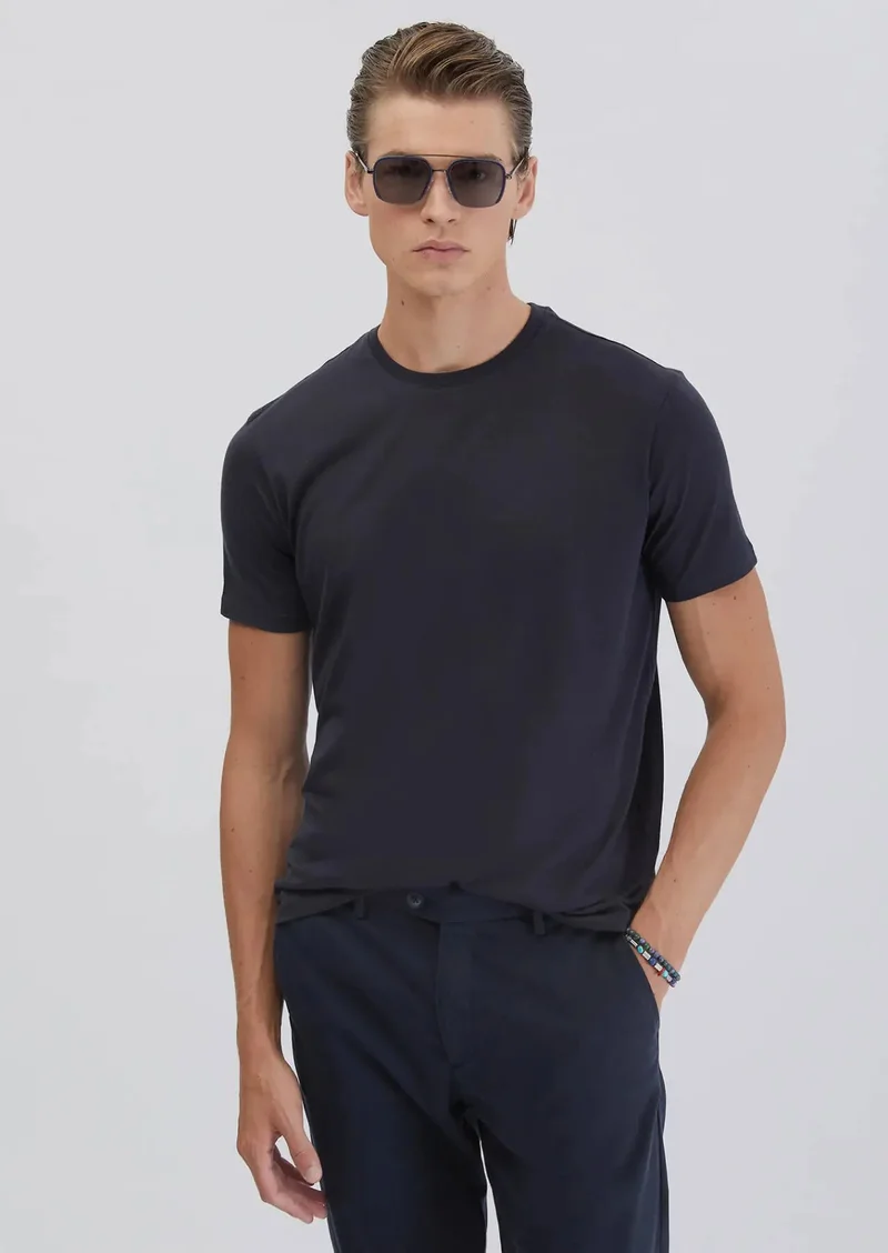 RAMSEY Navy Blue Plain Crew Neck T-Shirt