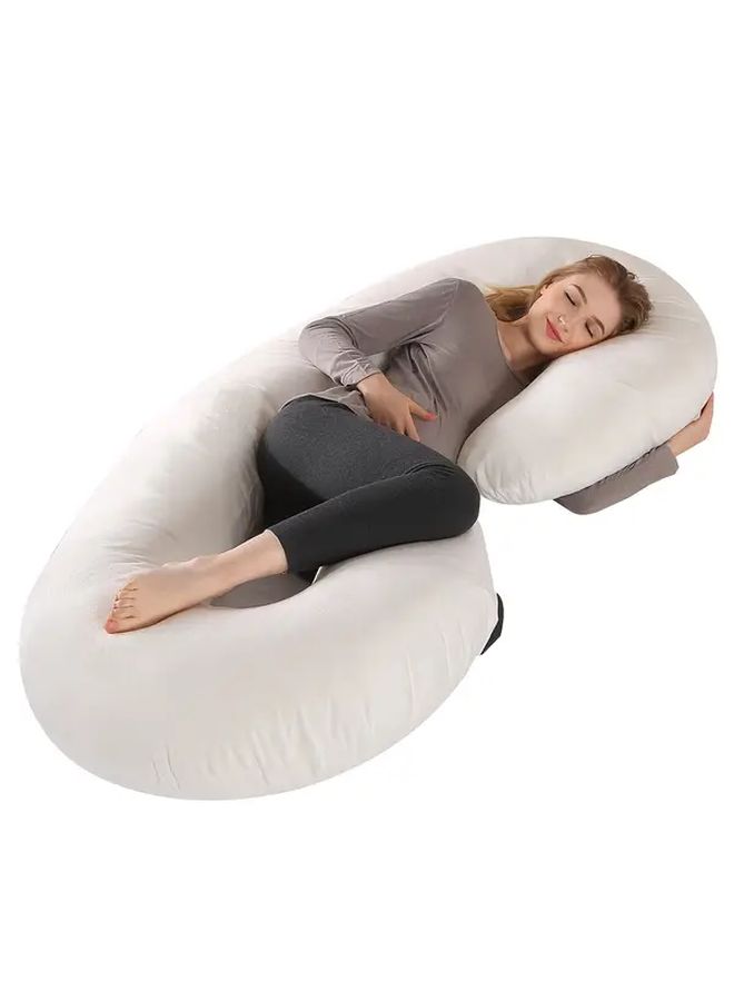55 Inch U Shaped Maternity Body Pillow For Pregnant Women Full Body Support With C Shaped Lower Legs And Belly Lift Detachable Washable Cover White - Image 5