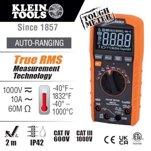 Klein Tools MM720 Digital Multimeter AutoRanging TRMS Low Impedance LoZ 1000V ACDC Voltage 10A ACDC Current 60 MOhms Resistance - Image 3