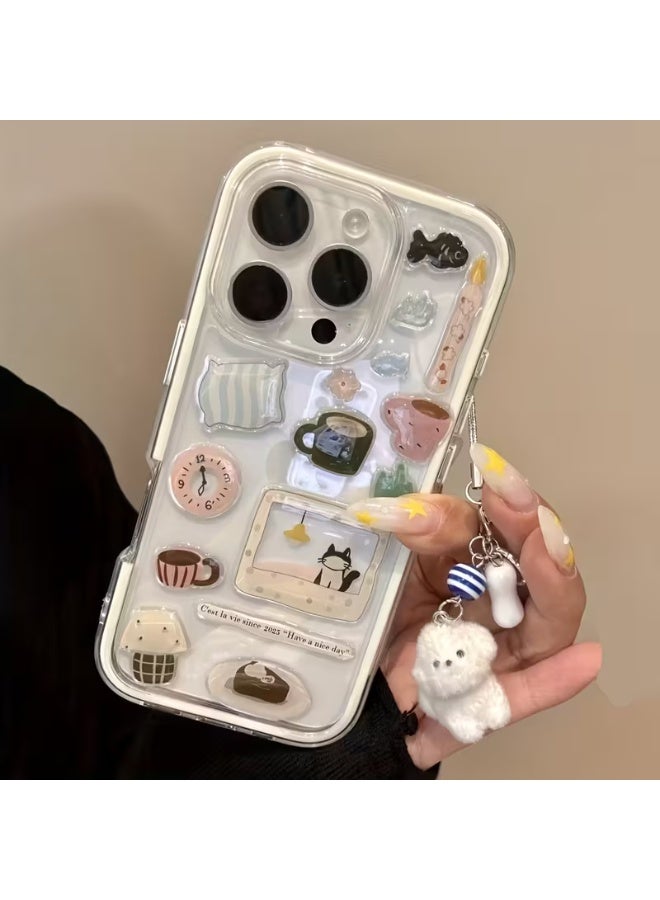 Temu A transparent, shockproof phone case with a cute dog chain and 3D cartoon design; a stylish, modern case compatible with iPhone 13 Pro Max. - Image 1