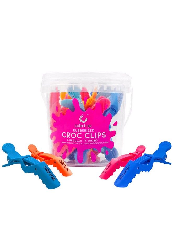 Colortrak Croc Hair Sectioning Clips Bucket (12 Pack) 8 Standard Size 4 Jumbo Size Section Large Amounts Of Hair While Coloring Cutting And Styling No Slip Rubber Grip Assorted Colors - Image 1