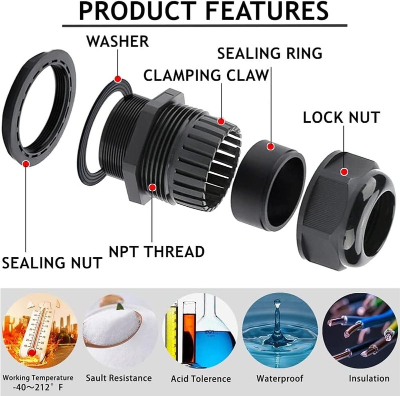 PENGLIN موصل كابل 3/4" NPT من النايلون، موصل كابل لتخفيف الضغط، قفل قابل للتعديل IP68 مقاوم للماء (3/4 بوصة (عبوة 16)) - Image 2