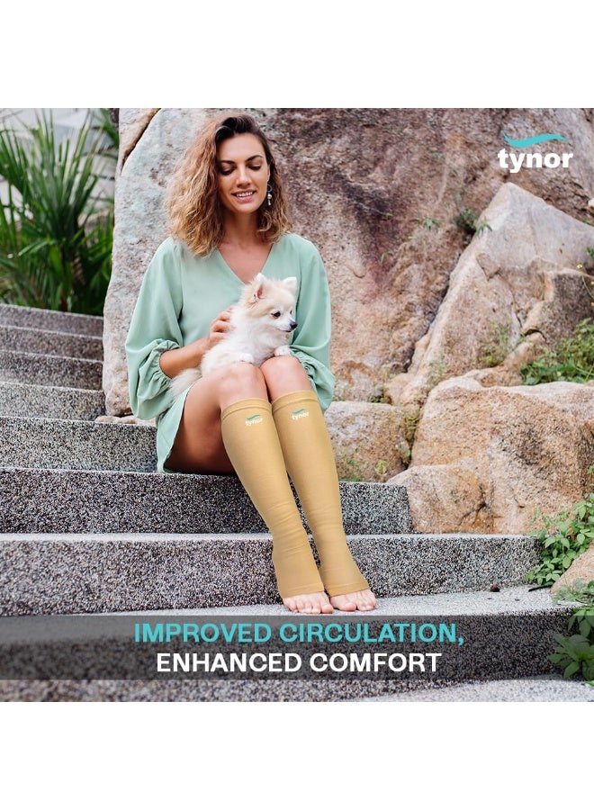 تاينور جوارب ضاغطة من Tynor (تحت الركبة) - طراز كلاسيكي، بيج، مقاس XL، زوج واحد - Image 3