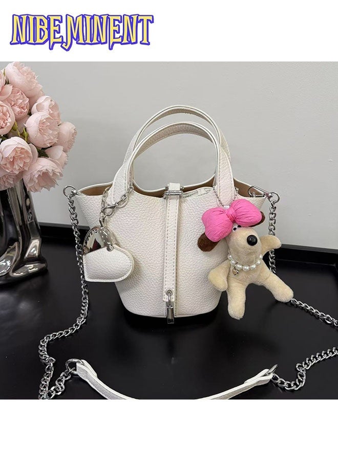 NIBEMINENT Patchwork Pendant Decor Simple Design Satchel Bag Include Puppy Pendant and Heart Pendant - Image 1