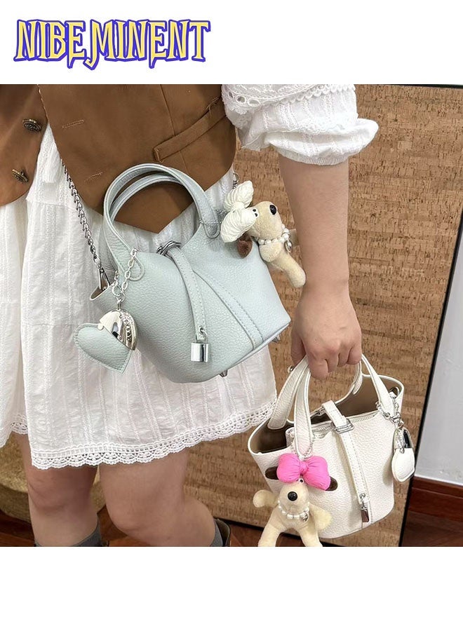 NIBEMINENT Patchwork Pendant Decor Simple Design Satchel Bag Include Puppy Pendant and Heart Pendant - Image 4
