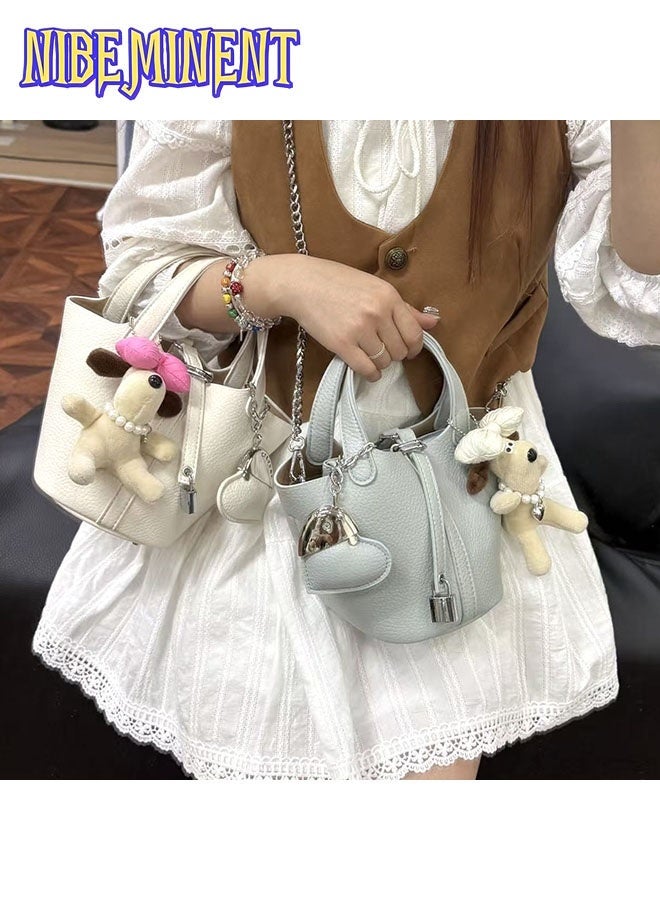 NIBEMINENT Patchwork Pendant Decor Simple Design Satchel Bag Include Puppy Pendant and Heart Pendant - Image 3