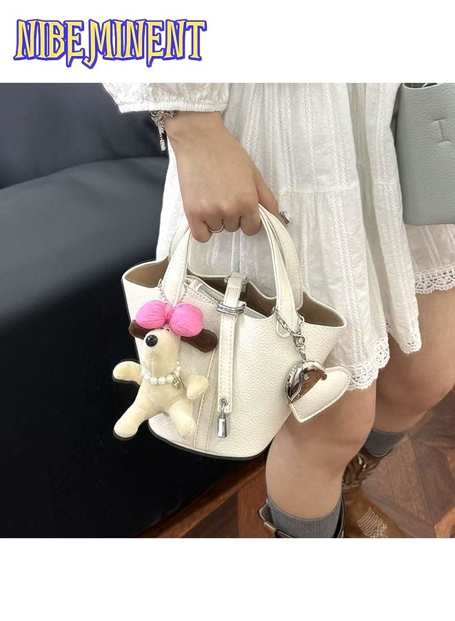 NIBEMINENT Patchwork Pendant Decor Simple Design Satchel Bag Include Puppy Pendant and Heart Pendant - Image 2