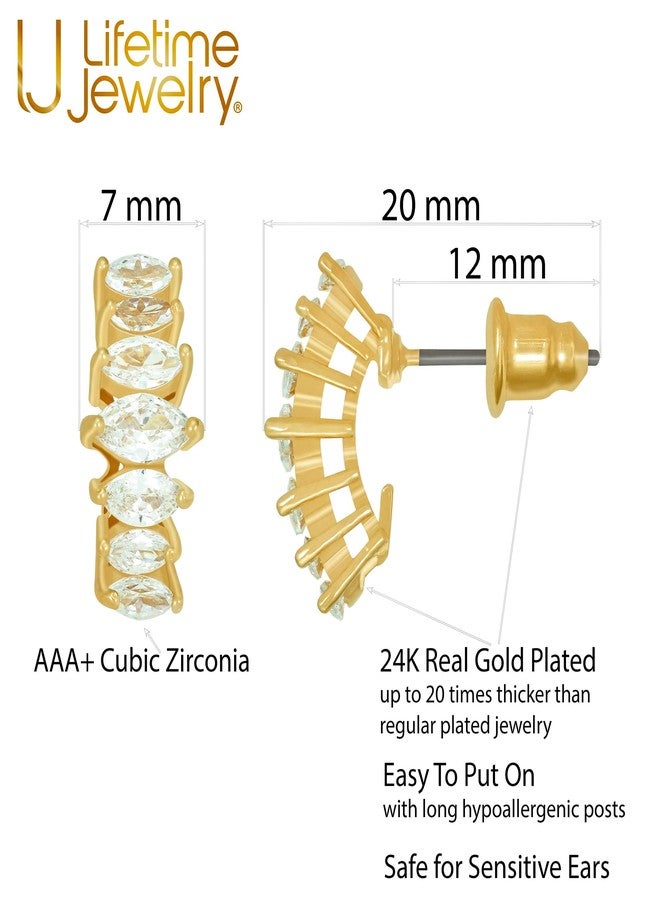 Lifetime Jewelry “Stacked Diamonds” Cubic Zirconia Stud Earrings 24k Gold Plated - Image 3