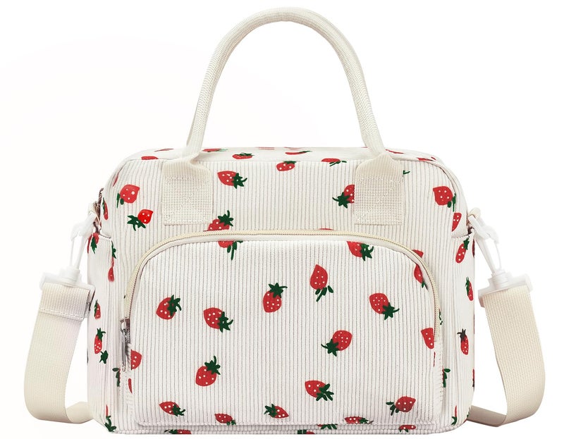 OYLOLA Lunch Bag Women Lunch Box for Women Adult Cute Insulated Lunch Bag Lager Cooler Lunch Tote Bags for Work Picnic (Beige-Strawberry) - Image 1