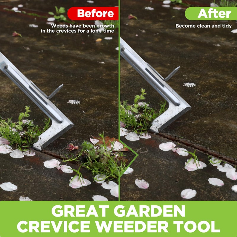 WORKPRO Crack Weeder, 12" Stainless Steel Crevice Weeding Tool with Beech Wood Handle, L-Shaped Side-Walk Weed Puller Spatula, for Garden Lawn Yard Patio Terrace Paving Moss, Small Gardening Tool - Image 4