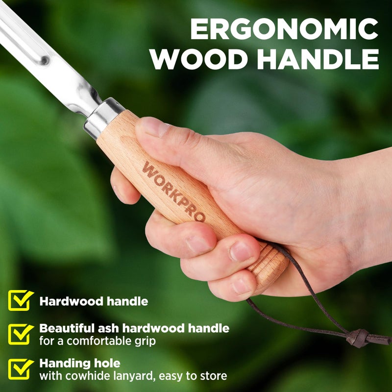 WORKPRO Crack Weeder, 12" Stainless Steel Crevice Weeding Tool with Beech Wood Handle, L-Shaped Side-Walk Weed Puller Spatula, for Garden Lawn Yard Patio Terrace Paving Moss, Small Gardening Tool - Image 5