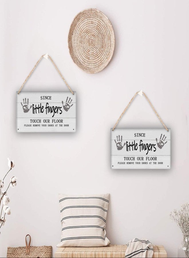 Harooni Since Little Fingers Touch Our Floor Please Remove Your Shoes at The Door Wood Sign 12 x 6 Inches, Cute Decorative Wall Art Home Decor for Front Door Home Entryway Porch - Image 5