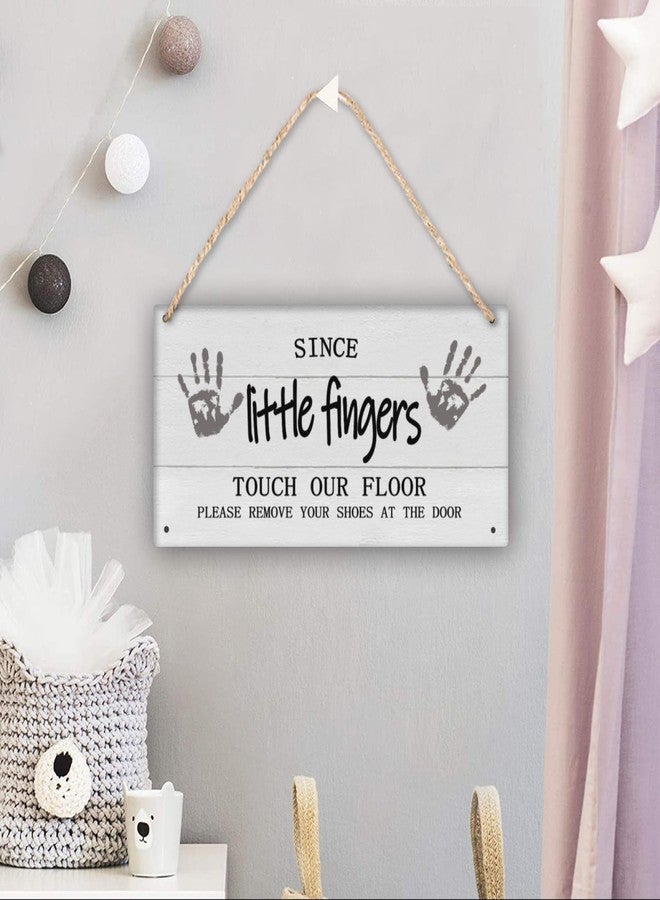 Harooni Since Little Fingers Touch Our Floor Please Remove Your Shoes at The Door Wood Sign 12 x 6 Inches, Cute Decorative Wall Art Home Decor for Front Door Home Entryway Porch - Image 4