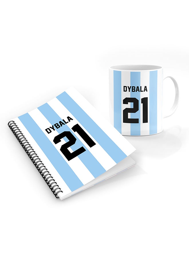 Stylizedd Designer Printed Coffee Mug + A5 Spiral Notebook Memo Notepad Journal Personalised Combo Gift Set Football Team - Argentina,Dybala