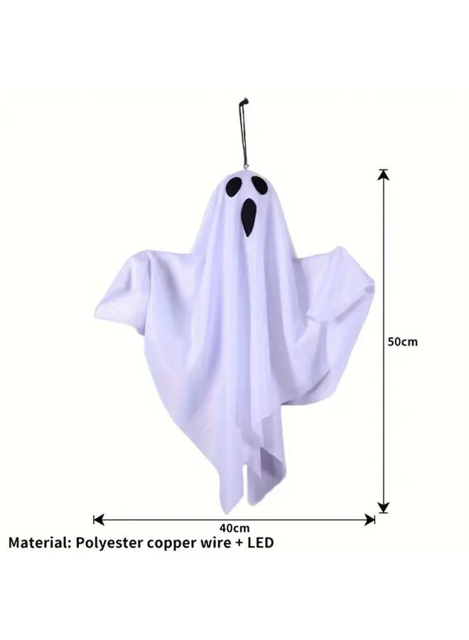 فانوس الهالويين الأبيض الشبح بإضاءة LED يعمل بالبطارية، ذو ذراع قابل للتعديل للتعليق كزينة - Image 4