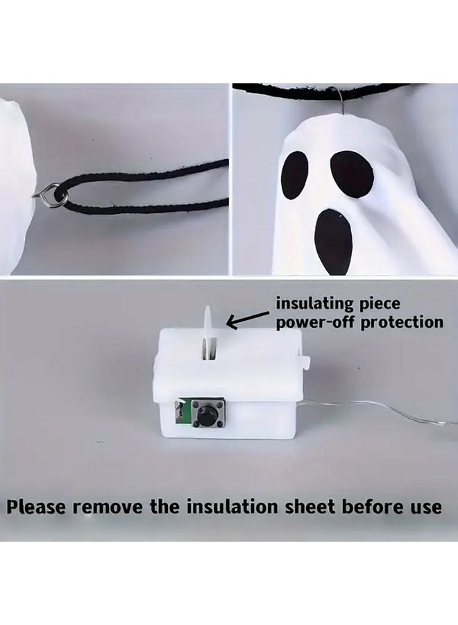فانوس الهالويين الأبيض الشبح بإضاءة LED يعمل بالبطارية، ذو ذراع قابل للتعديل للتعليق كزينة - Image 5