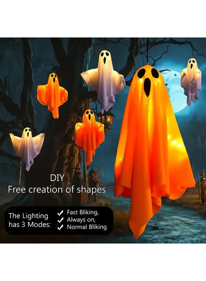 فانوس الهالويين الأبيض الشبح بإضاءة LED يعمل بالبطارية، ذو ذراع قابل للتعديل للتعليق كزينة - Image 3