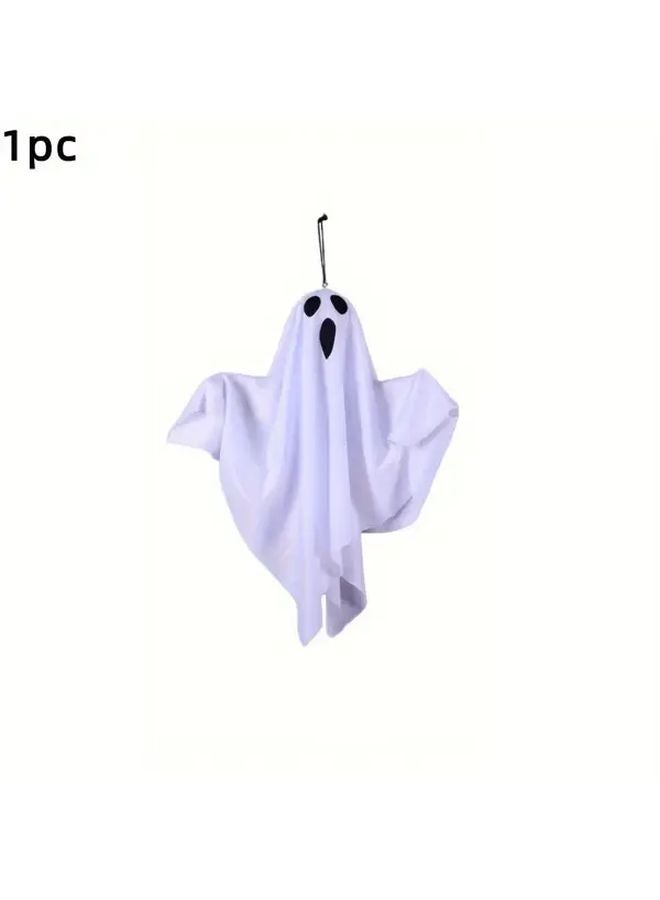 فانوس الهالويين الأبيض الشبح بإضاءة LED يعمل بالبطارية، ذو ذراع قابل للتعديل للتعليق كزينة - Image 1