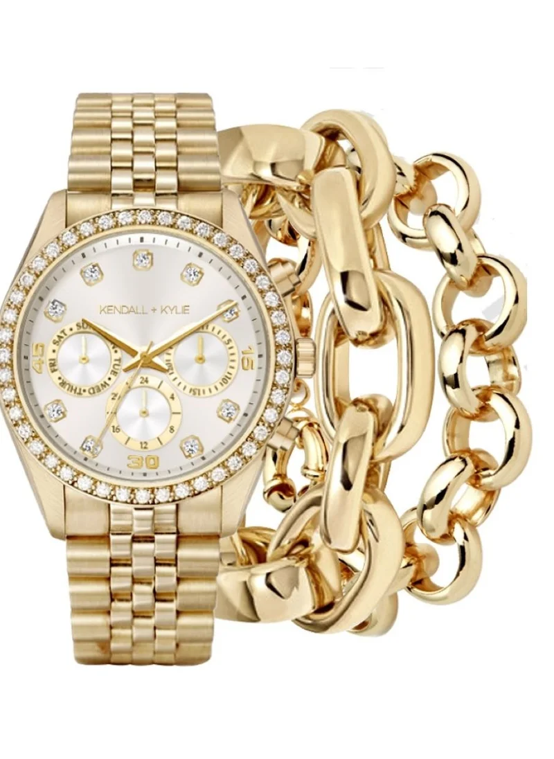 كيندال + كايلي Kendall + Kylie Women's Gold Analogue Watch with Gold Bracelet Set, A0820G-42-B27