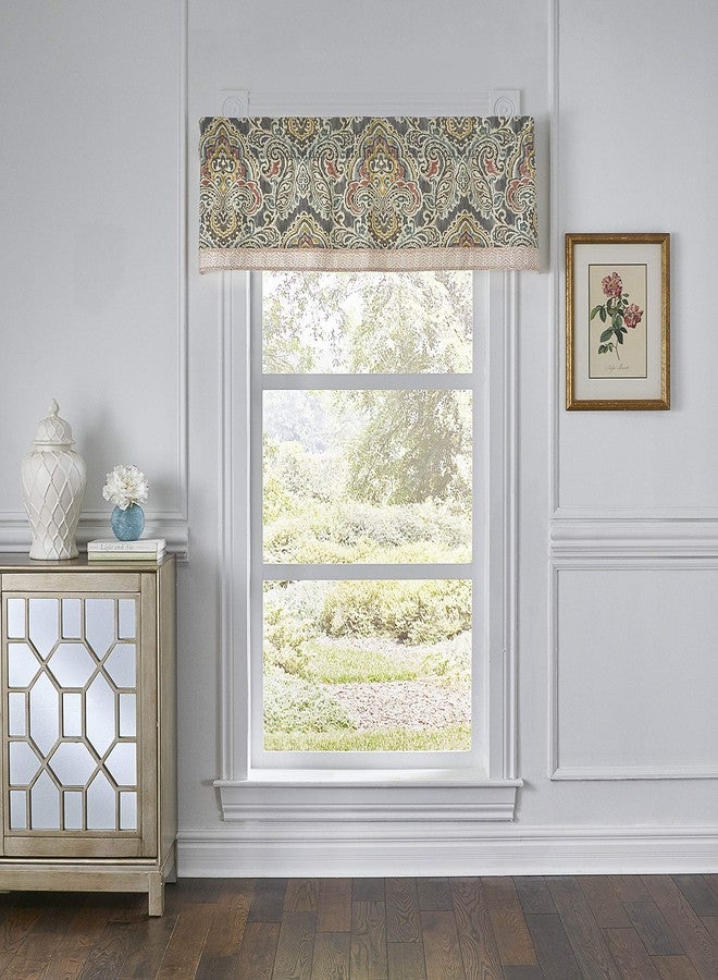 Waverly Artisanal Valances for Windows Rod Pocket Curtains for -Kitchen and Living Room, 60" x 16", Mineral - Image 1