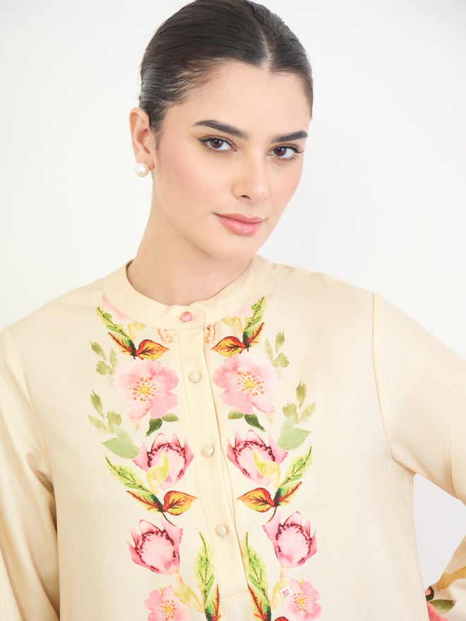 Amirah Off-White Floral Print Jalabiya - Image 4