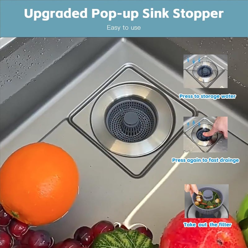 FARIOX Kitchen Sink Drain Strainer Stopper Pop Up Sink Stopper Kitchen Sink Strainer Basket for Standard 312 Inch Drain AntiClogging Detachable Chrome Drain Part with 1 Strainer - Image 2