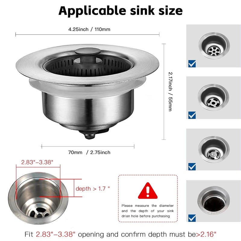 FARIOX Kitchen Sink Drain Strainer Stopper Pop Up Sink Stopper Kitchen Sink Strainer Basket for Standard 312 Inch Drain AntiClogging Detachable Chrome Drain Part with 1 Strainer - Image 4