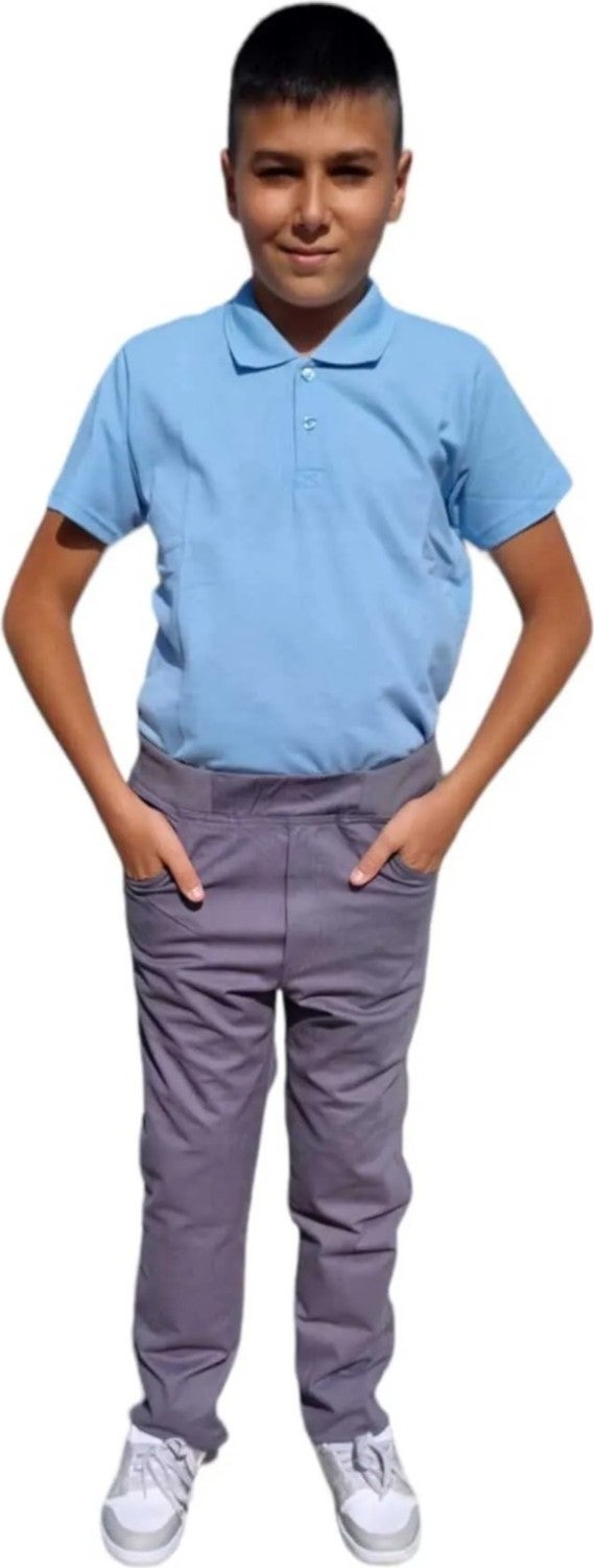 Tezzgelsin Boy's Lycra Elastic Waisted Canvas School Trousers 