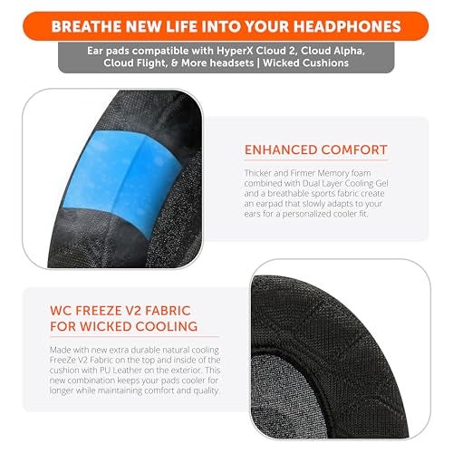WC Freeze V2 Cloud Alpha - Angled Cooling Gel Earpads for HyperX Cloud Alpha & More, by Wicked Cushions | Angled Pads for Extreme Comfort, New Freeze V2 Cooling Fabric, Extra Thick | 90's Black - Image 4