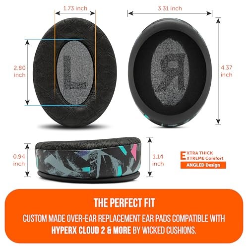 WC Freeze V2 Cloud Alpha - Angled Cooling Gel Earpads for HyperX Cloud Alpha & More, by Wicked Cushions | Angled Pads for Extreme Comfort, New Freeze V2 Cooling Fabric, Extra Thick | 90's Black - Image 5