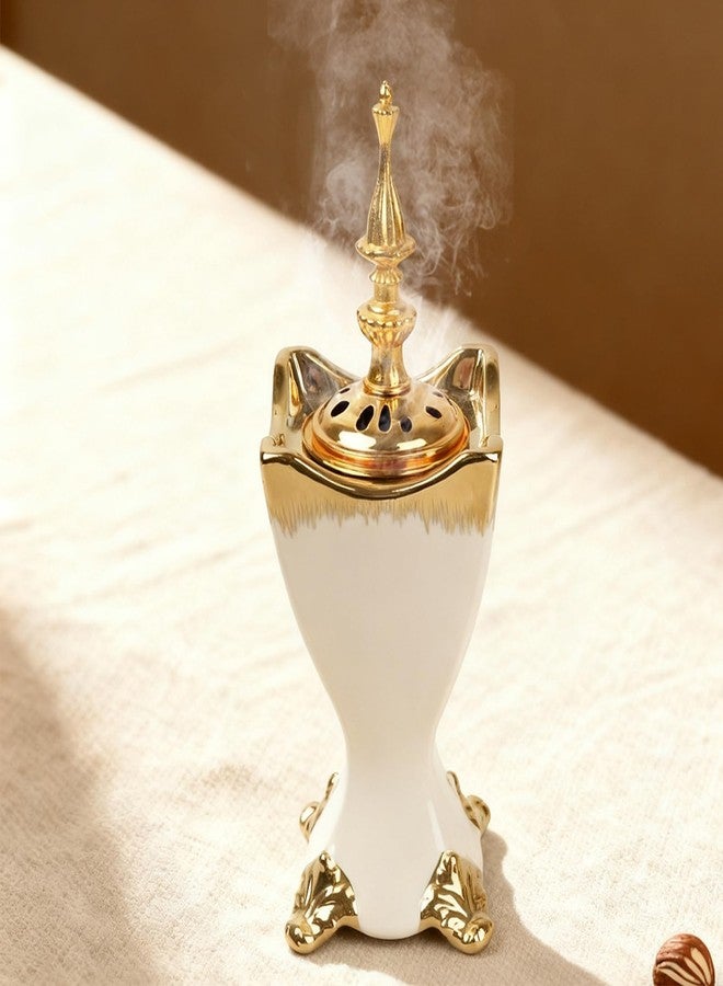Deapeey Ceramic Bakhoor Incense Burner，Middle Eastern Style Incense Burner,White Sage,Myrrh,Frankincense Cones Bakhoor Burner,for Yoga Spa Aromatherapy Office Home Decor -White - Image 1