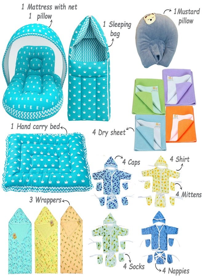 Infantbond by fareto Newborn Baby Bedding Essentials | Daily Needs Items | Hopsital kit Ready Combo | Baby Products All (Pack of 32) (0-6months)(Blue Crown) - Image 3
