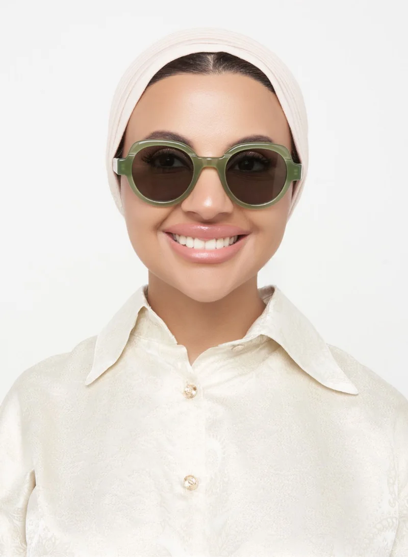 30 سندايز نظارة شمسية نسائية Laurel هندسية بحماية UV400 (أخضر)